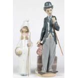 (lot of 2) Lladro porcelain sculptures, consisting of a female example holding a basket in her right