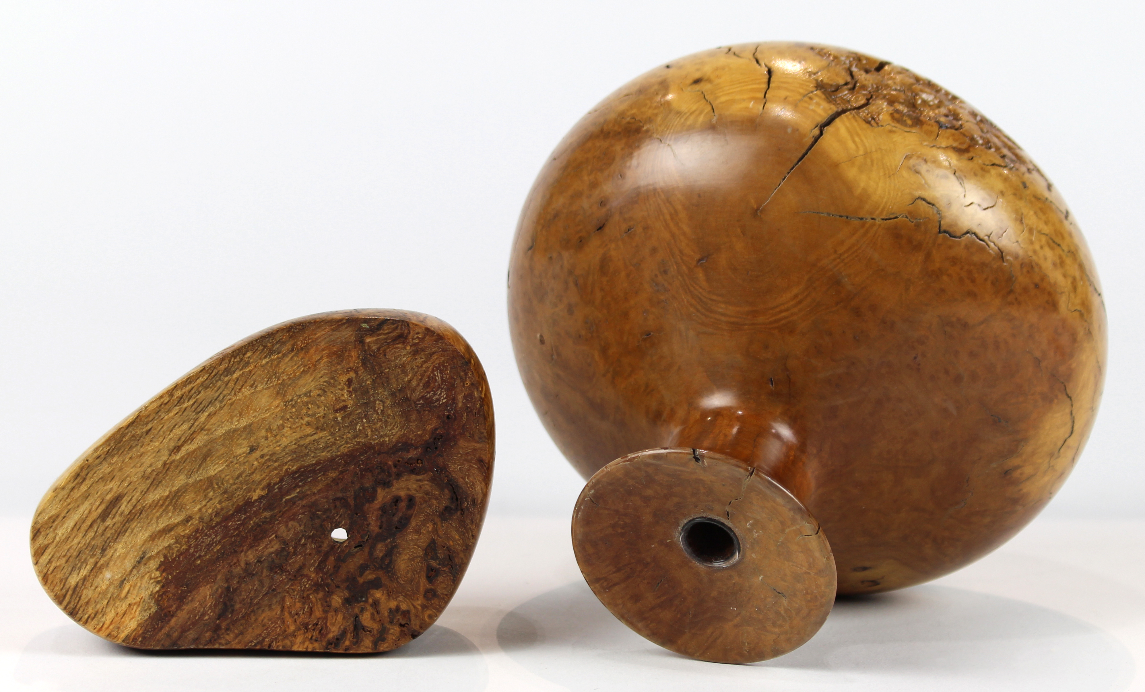 (lot of 4) Decorative burl-wood vessel group, consisting of candle holder, a bud vase having - Bild 4 aus 8