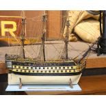 Man of War ship's model, 20th Century, depicting a Neopoleonic triple decker vessel, with plaque