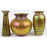 (lot of 3) Lundberg Studios art glass group, each having an iridescent gold body with blue to