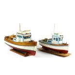 (lot of 2) Model boat group by Herman "Junky" Turkman , consisting of two fishing boats, each hand-