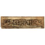 East Indian wooden panel, carved with various Hindu deities, flanked by birds, overall: 9.25"w x