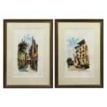 (lot of 2) Villa and Villa Alley, watercolors, each signed "E. De Doncker" lower right, 20th