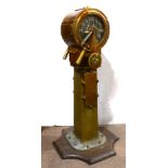 Liberty ship's engine telegraph, circa 1940, for an outdoor wing station, having bronze housing, the