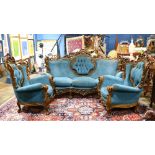 (lot of 3) Victorian Rococo Revival parlor set, consisting of a sofa, 47.5"h x 83"w x 28"d; together