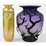 (lot of 2) Art glass vase group, consisting of a Bernard Katz vase having a frosted amethyst