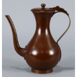 Japanese copper ewer, Meiji period, having an ovoid shaped body with a long spout and handle, base