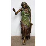 Manner of Louis Hottot (French, 1829-1905), Gypsy Girl with mirror, bronze sculpture, bears