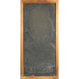 Japanese framed woodblock, depicting a multi-headed seated Enma (ruler of the Nether World), with