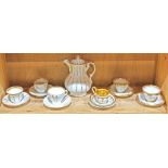 (lot of 14) German KPM porcelain group, consisting of (6) cups with (7) saucers, and a hot