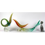 (lot of 4) Salviati Murano art glass animal sculptures, each having an organic form in clear to