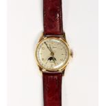 Zodiac moonphase gold-filled wristwatch Dial: round, off color, applied Arabic numeral and