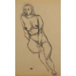 American School (20th century), Female Nude, 1945, ink on paper, initialed "R.N." lower center and