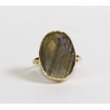 Labradorite and sterling silver gilt ring Featuring (1) oval faceted top cabochon, measuring