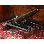 Sculler Safety Corp line gun, mounted to a wood base, Sculler's "Lyle" guns were used in both