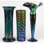 (lot of 3) Lundberg Studios art glass group, consisting of a floral form iridescent example,