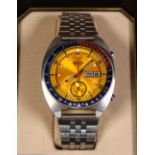 Seiko stainless steel Pogue chronograph wristwatch Ref. 6139 Dial: round, yellow, square luminous