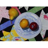 Suzy Smith (American, b. 1956), Still Life on Maple Leaf Plate, watercolor, signed lower right,
