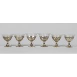 (lot of 6) American sterling silver and cut glass fruit cups, 20th Century, each silver openwork