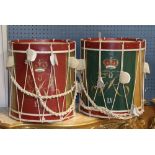 (lot of 2) Hand decorated historic reproduction drums, depicting 18th century British military