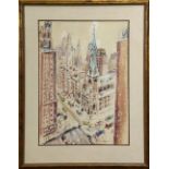 "New York City Snow Scene, 1940, watercolor, signed "Agnes Sueterland" and dated lower right,