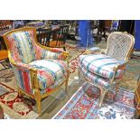 (lot of 2) Louis XV style chair, having a cane back and rising on cabriole legs, together with a