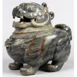 Chinese hardstone zoomorphic censer, in the shape of a mythical beast, the lid in the shape of its