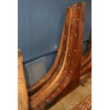 (lot of 4) Large wooden ship knees, having patinated metal hardware, largest: 65"h. Provenance: