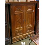 Victorian linen press, executed in walnut with walnut burl panels, and rising on compressed bun