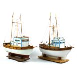 (lot of 3) Folk Art model boat group, 20th century, consisting of two fishing boats by Herman "