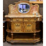 Louis XVI style mirrored back sideboard, the backsplash having a centered beveled mirror flanked