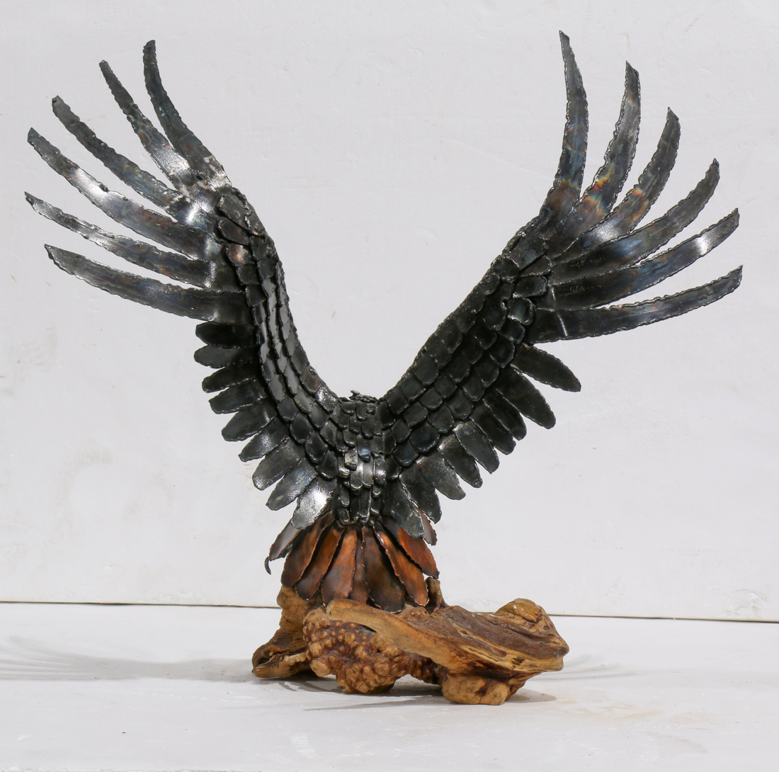 James Plamondon (American, 20th Century), "Strike," metal sculpture on a wooden stand, overall: 19"h - Image 4 of 4