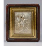 Russian icon, having a silver oklad, depicting St. George slaying the dragon, 8"h x 7"w