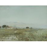 William Keith (American, 1838-1911), Ranch In the Valley, gouache, signed lower right, sight: 12.