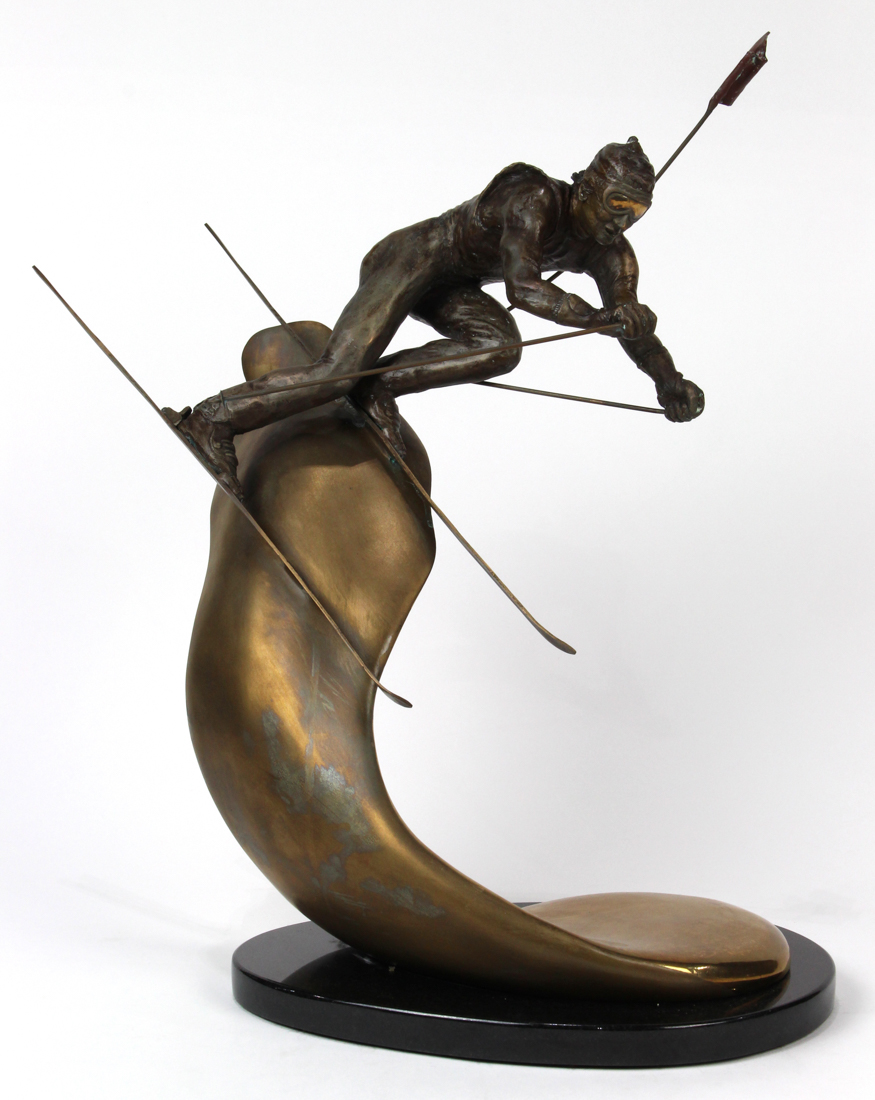 Douglas Van Howd (American, b. 1935), "Slalom Skier," bronze sculpture (maquette), signed at bottom,