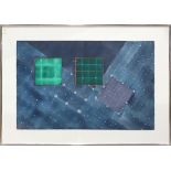 Sky Grid, 1981, watercolor, signed indistinctly and dated lower right, overall (with frame): 35.25"h