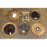 (lot of 6) Gilt wood wall mirror group, all having a gilt wood decorated frame, consisting of (2)