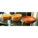 (lot of 3) Pre-Columbian bowl group, post-Classic, from Mexico, circa 1000 C.E.; red-orange with