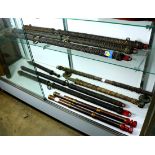 (lot of 11) Assorted ship's stanchions, many with ornate decorated coxcombing, turksheads, and