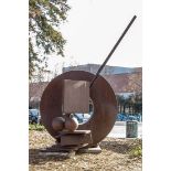 Fletcher Benton (American, b. 1931), "Donut and Balls with Square," 2002, steel sculpture, signed