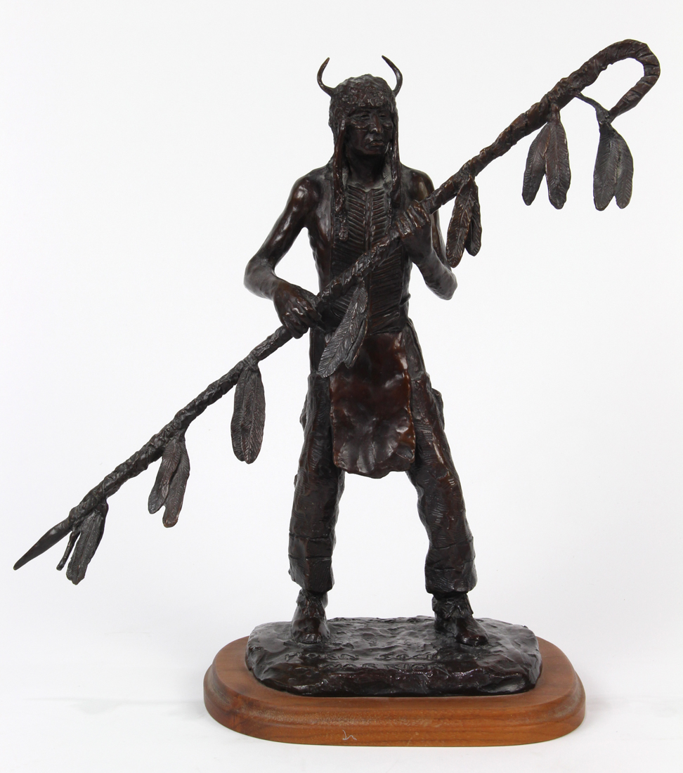 Bob Scriver (American, 1914-1999), "Horn Society Warrior," 1982, bronze sculpture, signed verso,