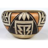 Acoma Pottery bowl, having polychrome geometric designs, 5.5"h x 9"dia.
