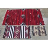 (lot of 3) Mexican Zuni blanket group, largest 6'4" x 3'10.5"