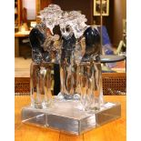 Italian Arnoldo Zanella Murano glass sculpture depicting three rabbis, executed in blue to clear