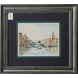 Rialto Bridge, Venice, watercolor, signed "Mainella" lower left, 20th century, overall (with frame):