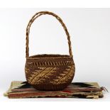 (lot of 2) Native American textile and basket group, consisting of a Navajo blanket, 36" x 18";