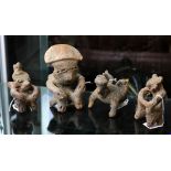 (lot of 4) Pre-Columbian ceramic figurines, from a shaft tomb burial in Nayarit, West Mexico,