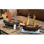 (lot of 2) Fine boat model group, consisting of a Chinese style sailing junk used from the 1400's-