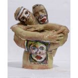 Matt Lees (American, 20th century), Faces Embraced, painted ceramic sculpture, unsigned, overall: