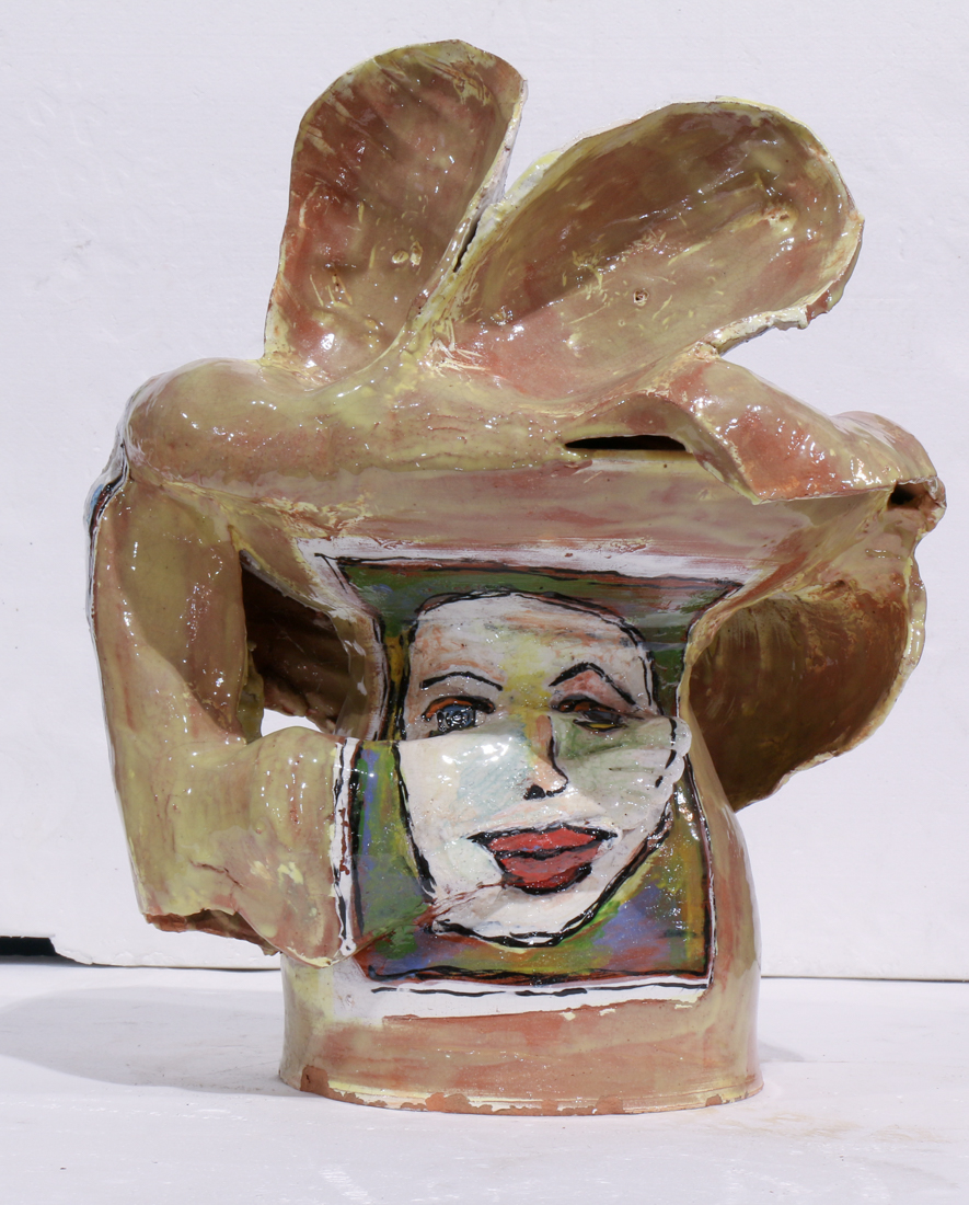 Matt Lees (American, 20th century), Faces Embraced, painted ceramic sculpture, unsigned, overall: - Image 3 of 3